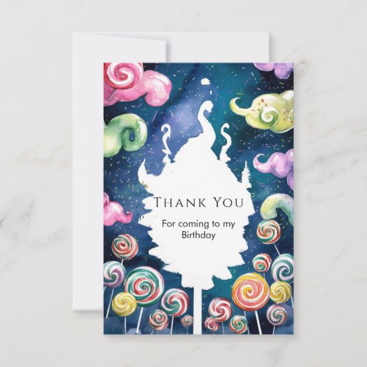Bezauberte Wasserfarbe Candyland Geburtstag Dankeskarte (Vorderseite)