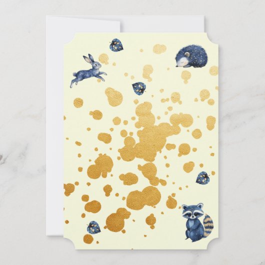 Bezauberte Watercolor Woodland Gold Baby Dusche Einladung (Rückseite)