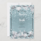Bezauberte Winter-Rose Silberweiße Aquamarine Hoch Einladung (Vorderseite)