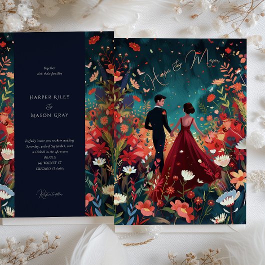 Bezauberter Abend - Hochzeit der burgundischen Mar Einladung