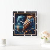 Bezauberter Abend mit Bär und Schüssel in Harmonie Quadratische Wanduhr (Zuhause)