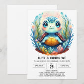 Bezauberter Aquatic Whimsy Turtle Boy Geburtstag Einladung (Vorne/Hinten)