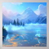 Bezauberter Bergsee, Mystischer Blaunebel Poster (Vorne)