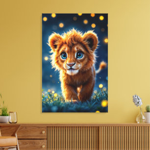 Bezauberter, blau-mit Augen Löwenwürfel in glühend Leinwanddruck