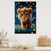 Bezauberter, blau-mit Augen Löwenwürfel in glühend Poster (Küche)