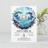 Bezauberter Blue Water Kindergeburtstag Einladung (Stehend Vorderseite)