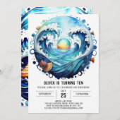 Bezauberter Blue Water Kindergeburtstag Einladung (Vorne/Hinten)