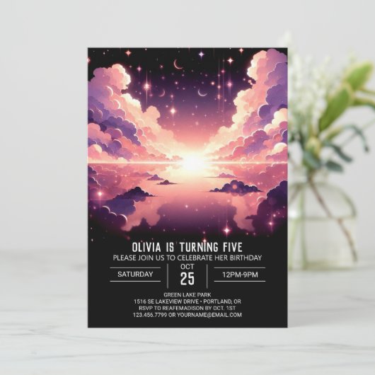 Bezauberter Celestial Digital Geburtstag Einladung (Stehend Vorderseite)