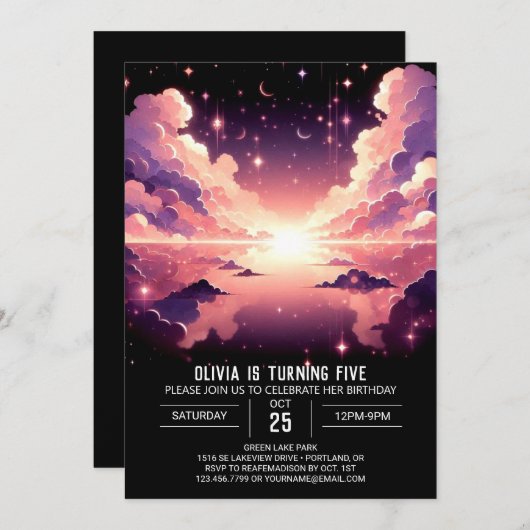 Bezauberter Celestial Digital Geburtstag Einladung (Vorne/Hinten)