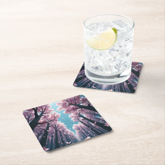 Bezauberter Cherry Blossom Canopy Sky - Anime Styl Rechteckiger Pappuntersetzer (Vor Ort)