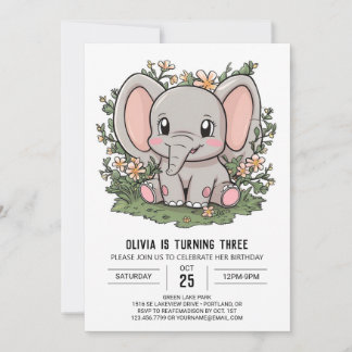 Bezauberter einfacher Elefant Digital Geburtstag Einladung