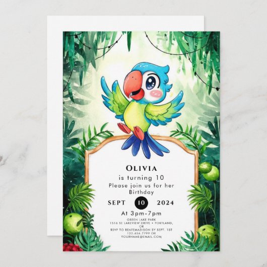 Bezauberter einfacher Papagei zum Geburtstag Einladung (Vorne/Hinten)