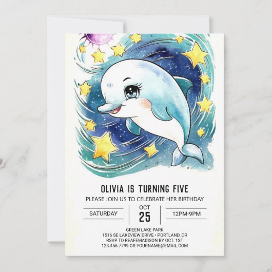 Bezauberter einfacher Unterwasser-Dolphin zum Gebu Einladung (Vorderseite)