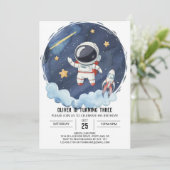 Bezauberter Galaxy Rocket Astronaut Junge Geburtst Einladung (Stehend Vorderseite)