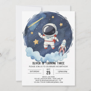 Bezauberter Galaxy Rocket Astronaut Junge Geburtst Einladung
