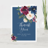 Bezauberter Garten Dusty Blue Burgundy Navy Dankeskarte (Vorderseite)