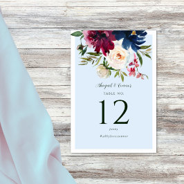 Bezauberter Garten Light Blue Burgundy Marine Tischnummer