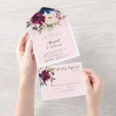Bezauberter Garten Pink Blush Burgundy Marine All In One Einladung (Abreißen)