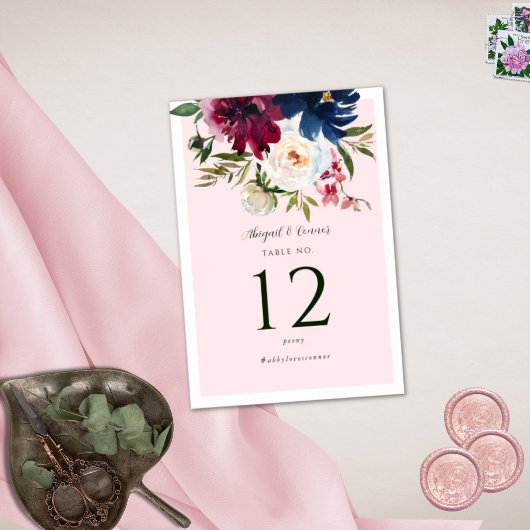 Bezauberter Garten Pink Blush Burgundy Marine Tischnummer