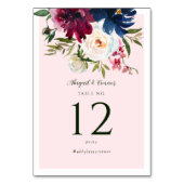 Bezauberter Garten Pink Blush Burgundy Marine Tischnummer (Vorderseite)