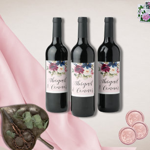 Bezauberter Garten Pink Blush Burgundy Marine Weinetikett