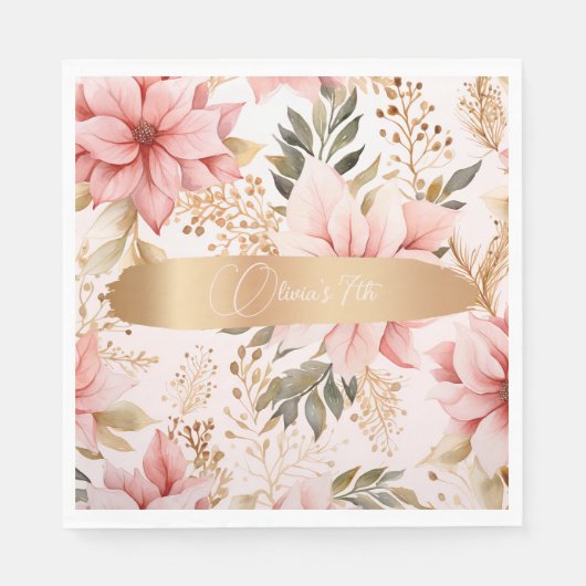 Bezauberter Geburtstag von Gold und Rosa Fee Serviette (Vorderseite)