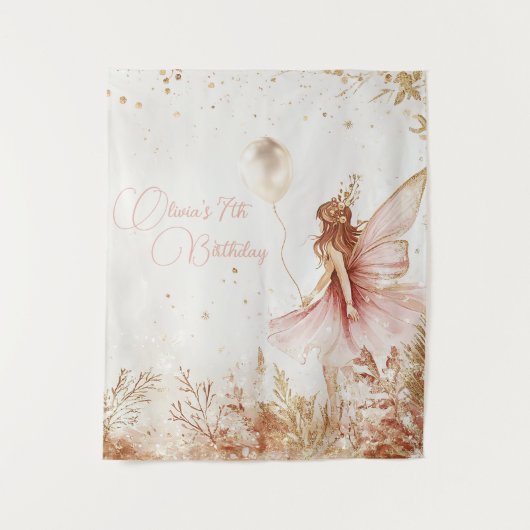 Bezauberter Geburtstag von Gold und Rosa Fee Wandteppich (Vorderseite)