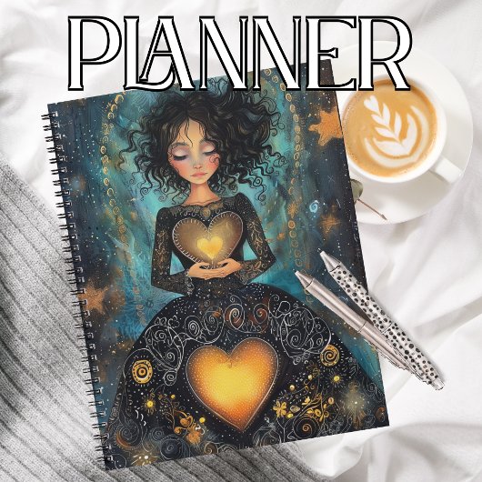 Bezauberter Glow Black and Gold Heart Planner Planer