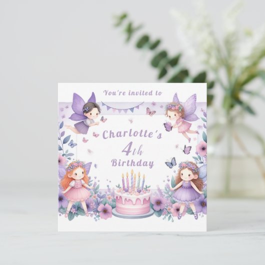 Bezauberter Lila Frischgarten - Geburtstag Einladung (Stehend Vorderseite)