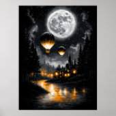 Bezauberter Mondlicht-Flug - Vintager Heißluftball Poster (Vorne)