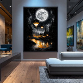 Bezauberter Mondlicht-Flug - Vintager Heißluftball Poster