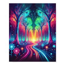 Bezauberter Neonwald: Lebhafte leuchtende Bäume