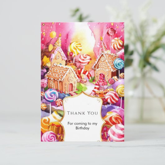 Bezauberter Niedlicher Candyland Geburtstag Dankeskarte (Stehend Vorderseite)