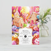 Bezauberter Niedlicher Candyland Geburtstag Einladung (Stehend Vorderseite)