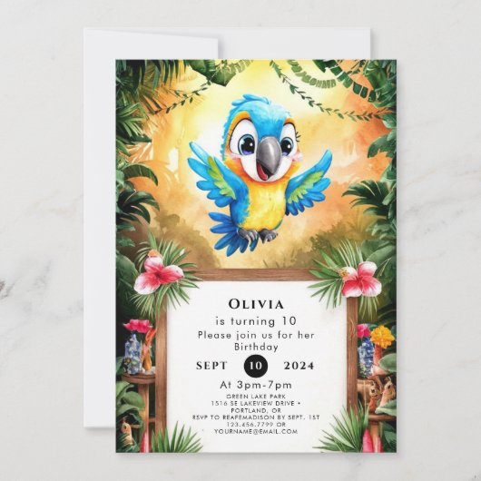 Bezauberter Niedlicher Papagei zum Geburtstag Einladung (Vorderseite)