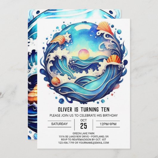 Bezauberter ozeanischer Kindergeburtstag Einladung (Vorne/Hinten)