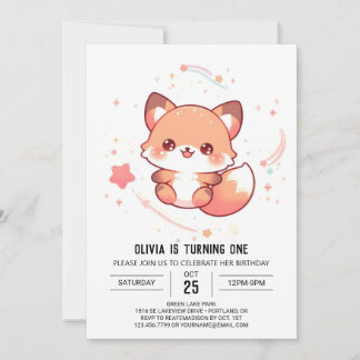 Bezauberter Pastel Fox 1. Geburtstag Einladung