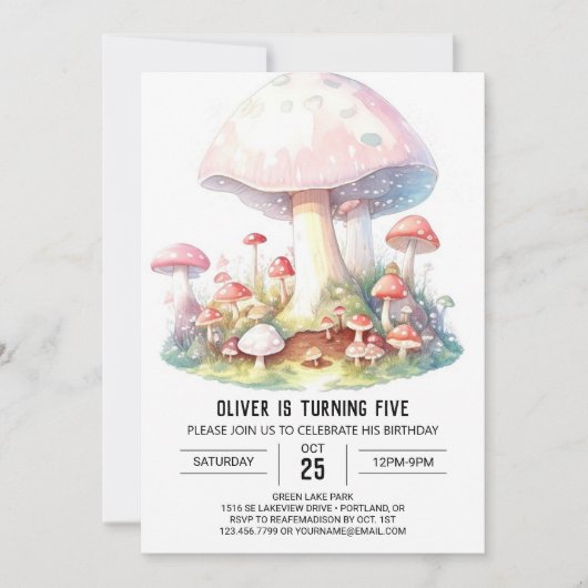 Bezauberter Pilzfantasy Geburtstag Einladung (Vorderseite)