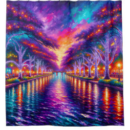 "Bezauberter Riverwalk: Abend Glühen von San Anton Duschvorhang