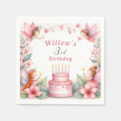 Bezauberter Rosa Feengarten - Geburtstag Serviette (Vorderseite)