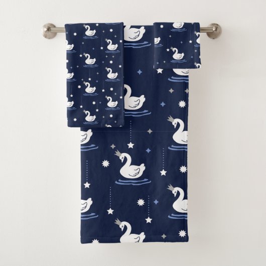 Bezauberter See - Graceful Swan Muster Design Badhandtuch Set (Insitu)