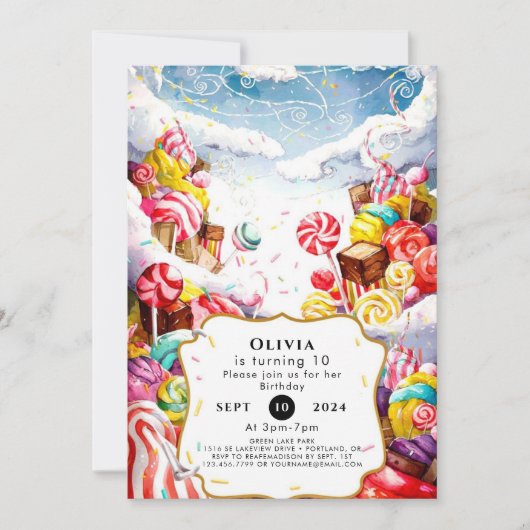 Bezauberter Sprinkle Candyland Geburtstag Einladung (Vorderseite)