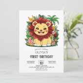Bezauberter tropischer Löwe 1. Geburtstag digital Einladung (Stehend Vorderseite)