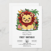 Bezauberter tropischer Löwe 1. Geburtstag digital Einladung (Vorne/Hinten)