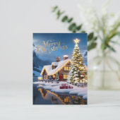 Bezauberter Urlaub: Haus & Weihnachtsbaum Postkarte (Stehend Vorderseite)