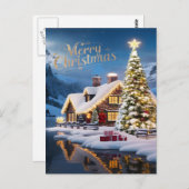 Bezauberter Urlaub: Haus & Weihnachtsbaum Postkarte (Vorne/Hinten)