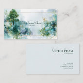Bezauberter Wald Aquamarin und goldene Wasserfarbe Visitenkarte (Vorne/Hinten)