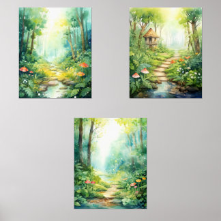 Bezauberter Wald - Aquarellfarben-Kinderzimmer Bilderwand Sets