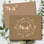 Bezauberter Wald Danke Postkarte<br><div class="desc">Wir stellen Ihnen unser charmantes Waldtierdesign vor, das perfekt zum Feiern der Ankunft Ihres kleinen Hauses geeignet ist. Dieses rustikale Design zeichnet sich durch bezaubernde Waldtiere aus, die Ihrem besonderen Anlass eine Touch der Natur hinzufügen. Die warmen und einladenden Farben schaffen ein gemütliches Ambiente, das den Ton für eine unvergessliche...</div>