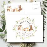 Bezauberter Wald Danke Postkarte<br><div class="desc">Wir stellen Ihnen unser charmantes Waldtierdesign vor, das perfekt zum Feiern der Ankunft Ihres kleinen Hauses geeignet ist. Dieses rustikale Design zeichnet sich durch bezaubernde Waldtiere aus, die Ihrem besonderen Anlass eine Touch der Natur hinzufügen. Die warmen und einladenden Farben schaffen ein gemütliches Ambiente, das den Ton für eine unvergessliche...</div>
